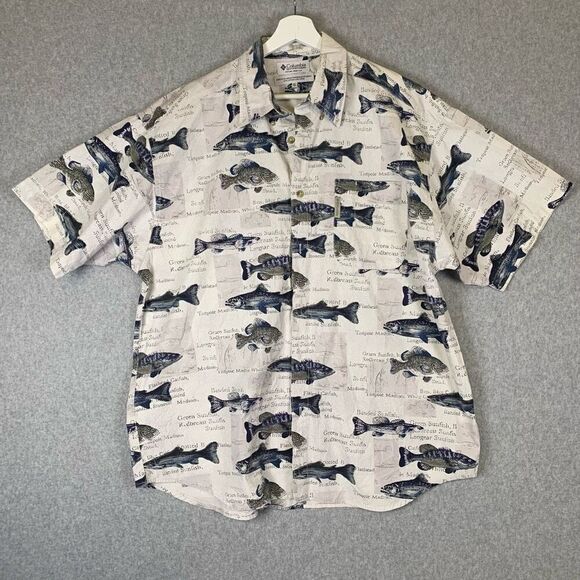 Columbia mens XL shirt hawaiian fish print short sleeve button front cotton - Picture 1 of 6